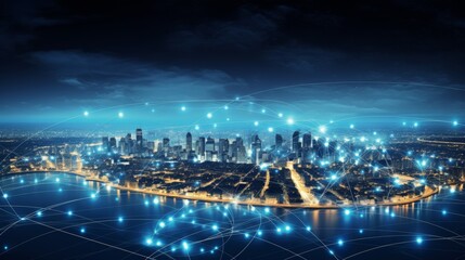 Poster - global network of cities connected by glowing lines, representing the interconnectedness of businesses worldwide.