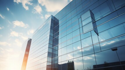Poster - modern glass office building reflecting the morning sky.