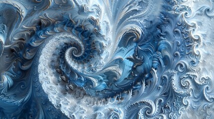 Swirling patterns in blue and silver evoking snowy winter night magic