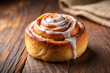 Wall Mural - Delicious freshly baked cinnamon roll with gooey icing , pastry, dessert, sweet, bakery, treat, breakfast, delicious, snack