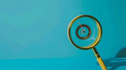 Leinwandbilder - Target board inside of magnifier glass for focus business objective on blue background and copy space : Generative AI