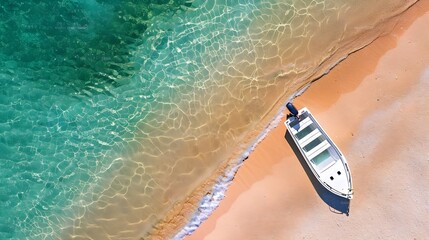 Wall Mural - Wave and boat on the beach as a background Beautiful natural background at the summer time from air : Generative AI