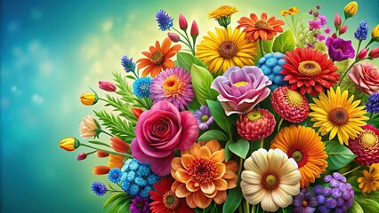 Wall Mural - Illustrated bouquet of vibrant and colorful flowers , , bouquet, flowers, vibrant, colorful, artistic, design, leaves