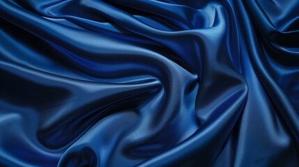 Poster - Dark blue silk satin Soft folds Fabric Navy blue luxury background Space for designWavy lines Banner Flat lay top view table Beautiful Elegant Birthday Christmas Valentines Day : Generative AI