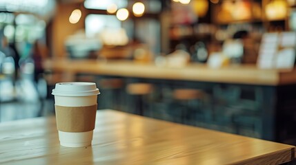 Poster - Empty coffee table over defocused coffee shop background with copy space : Generative AI