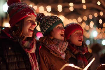 Wall Mural - Immerse yourself in the festive atmosphere created by Boxing Day carolers, spreading love and laughter with every note