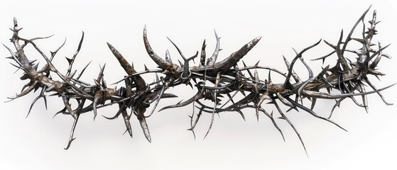 Wall Mural - jagged barbed wire, starkly contrasted against a plain white background. Illustrates themes of hazard, boundary, and security in isolation