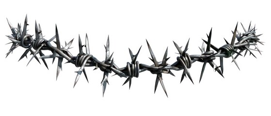 Wall Mural - jagged barbed wire, starkly contrasted against a plain white background. Illustrates themes of hazard, boundary, and security in isolation