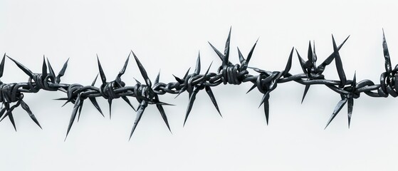 Wall Mural - jagged barbed wire, starkly contrasted against a plain white background. Illustrates themes of hazard, boundary, and security in isolation