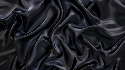 Fototapete - Black gray satin dark fabric texture luxurious shiny that is abstract silk cloth panorama background with patterns soft waves blur beautiful : Generative AI