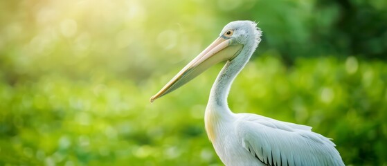 Wall Mural - Pelicans, with their white feathers and long, pink beaks, epitomize aquatic elegance in natural habitats. They thrive in serene lakes and coastal waters