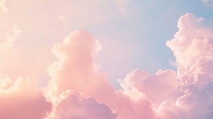 Canvas Print - Light pink clouds in sunset blue sky Pastel colors of clouds sunrise sundown natural background : Generative AI