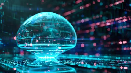 Wall Mural - a holographic dome of protection hovering over a virtual storehouse of vulnerable data.