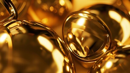 Poster - Close-up of a gold-plated ornament, smooth and polished, reflective details, soft focus. 