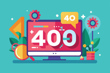 A flat illustration of a computer screen displaying a 404 error message, 403 error forbidden Customizable Flat Illustration
