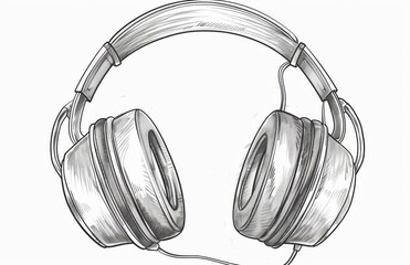 Canvas Print - A sketched illustration of headphones on a white background, a technology and music concept