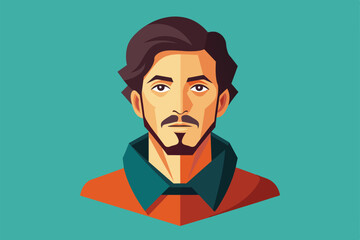 Poster - A semi flat illustration of a man with brown hair and a goatee, Add user Customizable Semi Flat Illustration