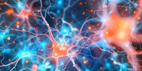 Wall Mural - Digital illustration of brain neurons showing neural connections and electrical impulses. Concept Neuroscience, Neural Connections, Brain Illustration, Electrical Impulses, Nervous System