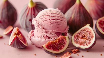 Scoop of fig ice cream isolated on fig background