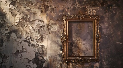 Aufkleber - Vintage openwork bronze metal frame on a old wall background : Generative AI