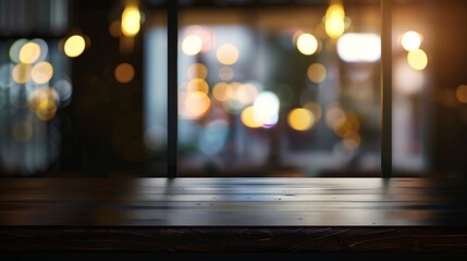 Leinwandbilder - dark blurred background with empty table top cafe restaurant windows background for your product : Generative AI