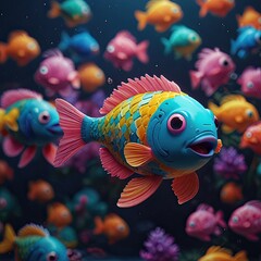 Wall Mural - Colorful fish darting around a rectangular glass tank