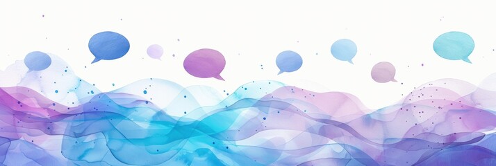 Abstract Watercolor Background with Speech Bubbles Suggesting Communication