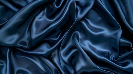 Poster - Beautiful dark blue silk satin background Soft folds on shiny fabric Luxury background with space for design Web banner Flat lay Table top view Christmas Valentines Day : Generative AI