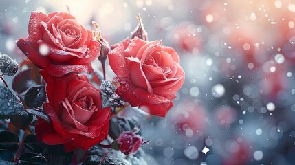 Poster - beautiful mounting decorated with roses and snow.