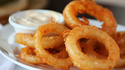 Wall Mural - Beer-Battered Onion Rings: A plate of golden, beer-battered onion rings