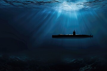 Canvas Print - A submarine floating in the middle of the open ocean, with no signs of human activity or vessels nearby