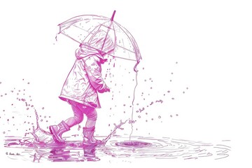 Wall Mural - A person walking in the rain holding an umbrella, good for weather related images or travel photos