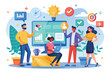 © Iftikhar alam - A colorful illustration showcasing a team of diverse individuals working together on a project, Selecting team Customizable Flat Illustration