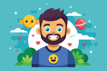 Poster - Cartoon illustration of a man celebrating World Emoji Day, World emoji day Customizable Cartoon Illustration