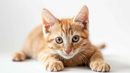 A kitten that is two months old is seated and gazing at the camera