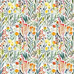 Wall Mural - painted wildflower background, repeatable seamless background pattern tile