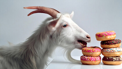 Wall Mural - Goat Enjoying a Doughnut