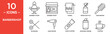 © Raw - Barber shop related vector icon set includes barber chair, towel, spray bottle, hair brush, scissors, hair dryer, hair clipper, shaving cream, coffee, and more icons