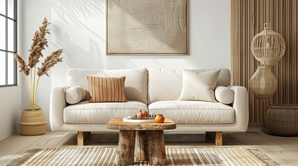 living room with sofa and rounded table