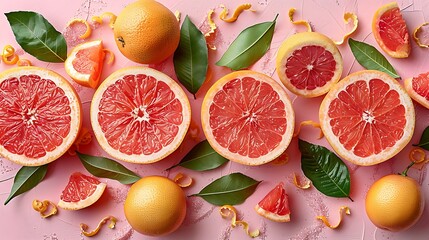 Wall Mural - grapefruit zest on a bright coral pink background