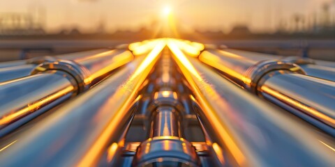 Wall Mural - Operating Oil and Gas Pipeline Transporting Oil During Refining Process. Concept Oil and Gas Pipelines, Transport, Refining Process, Operating Procedures