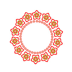 Sticker - Happy Independence Day Text in Tricolor Flower Design Circular Frame on Png Background.