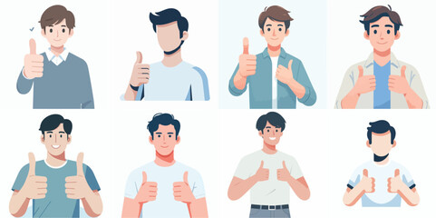 Canvas Print - vector set of a man expressing a thumbs up in a flat design style