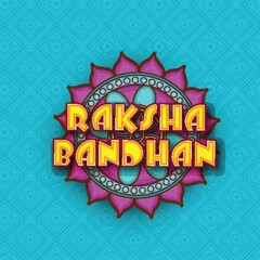 Poster - Happy Raksha Bandhan Text on Mandala Frame and Blue Background.