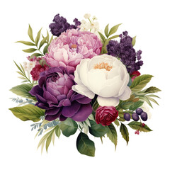 Wall Mural - bouquet of peony flowers watercolor isolated on transparent background cutout
