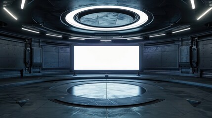 Wall Mural - A large empty room with a white screen in the center