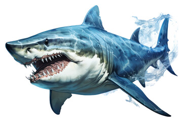 Poster - PNG Shark underwater swimming animal, digital paint illustration. AI generated image