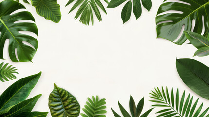 Vibrant Tropical Leaf Border with Central White Space for Text on White Background
