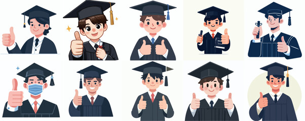 Canvas Print - vector set of a graduate expressing a thumbs up in a flat design style