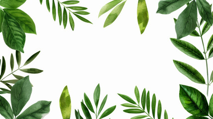 Wall Mural - Antique Botanical Leaf Watercolor Border with Blank Text Space on White Background